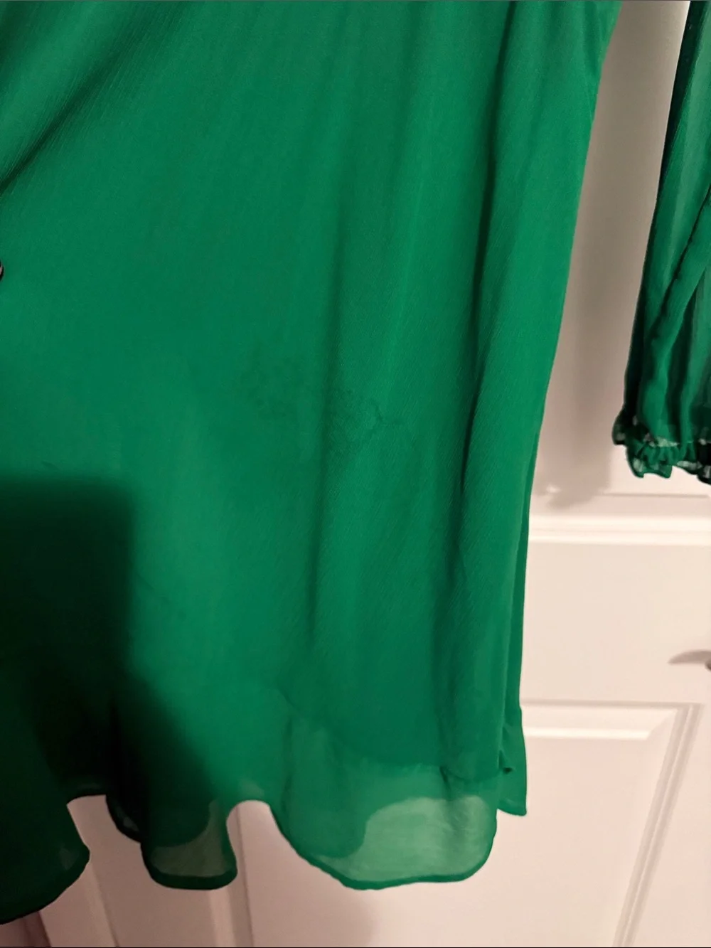 J. Crew Emerald Green Long Sleeve Ruffle-Hem Dress